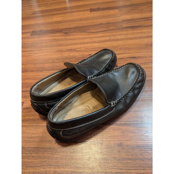 Ecco Slip on Leather Loafers Comfort Size Eu43 9  Black Casual Driving Shoes main image 6